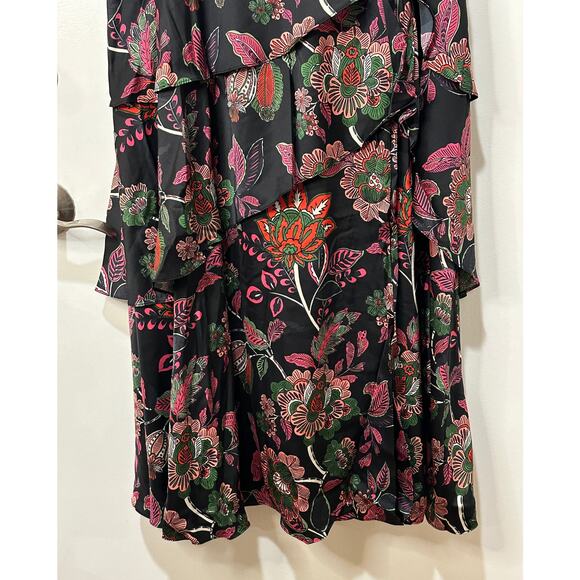 Hutch Tisha Ruched Maxi Dress Black Floral Multi Size 10 NWT Tiered Skirt w Slit - Picture 7 of 16